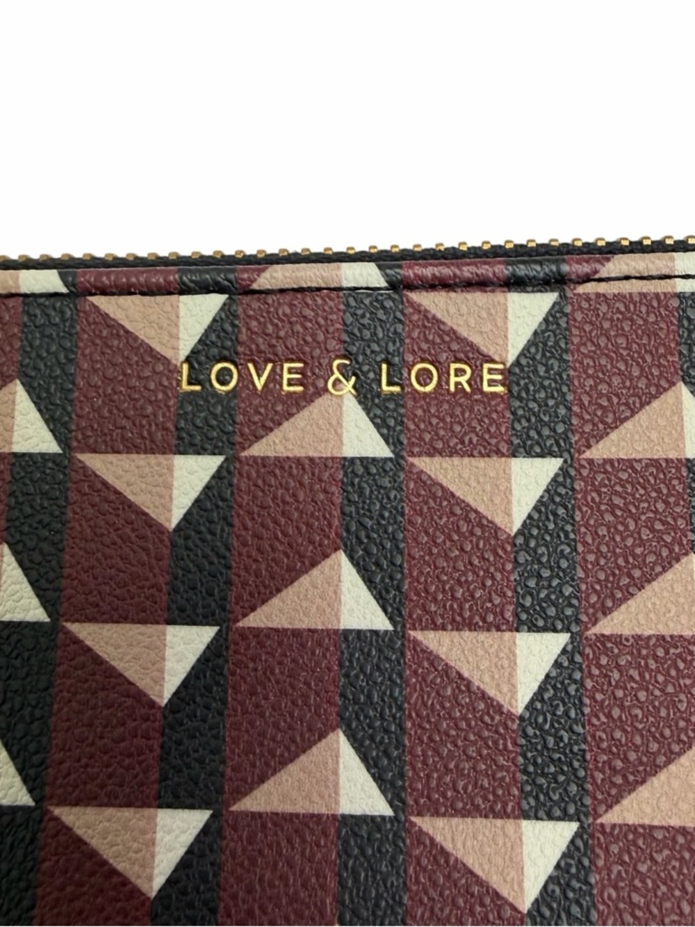 Love & Lore Geometric Zip Pouch in Burgundy, Black & Cream